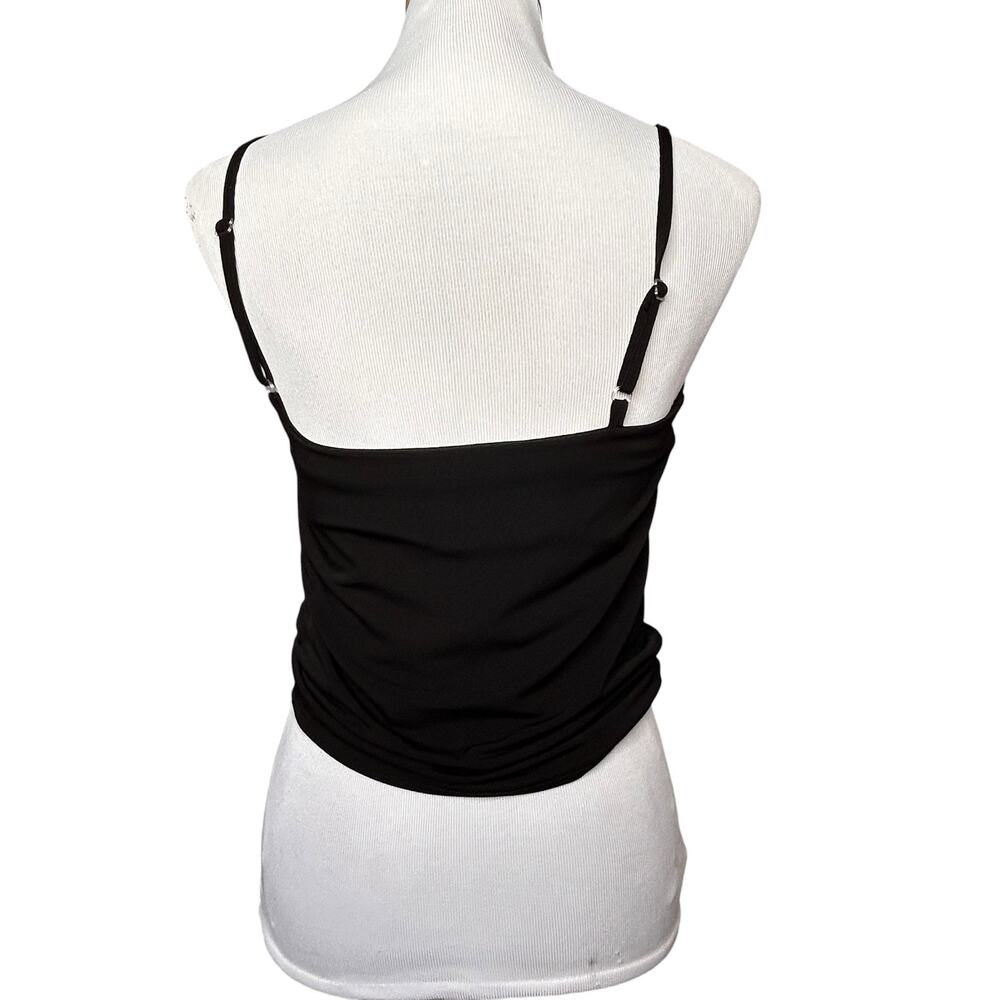 Viereck Women XS Top Black Asymmetric Tie Front Camisole Y2K Strappy Layering - Picture 2 of 7